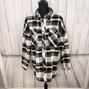 Forever 21 Women's Large Multicolor Overcoat Plaid Flannel Oversized Warm Jacket